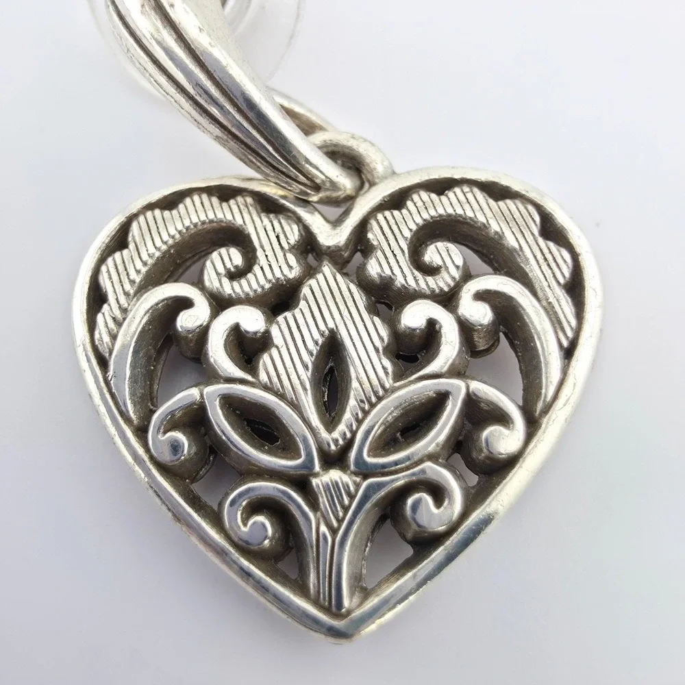 BRIGHTON 'Cordoba Heart' Earrings Open Scrollwork Floral Drop Silver Plate 1.5